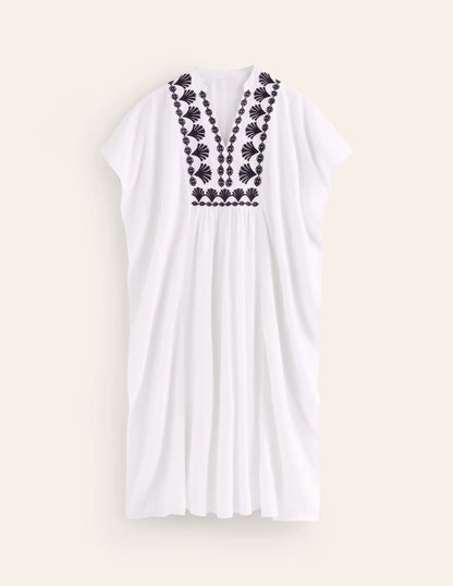 Embroidered V-Neck Kaftan-Ivory