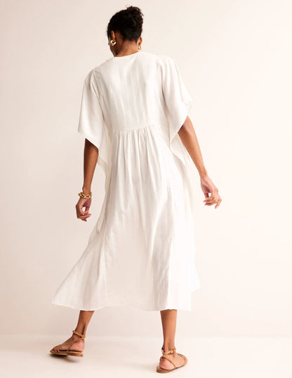 Embroidered V-Neck Kaftan-Ivory