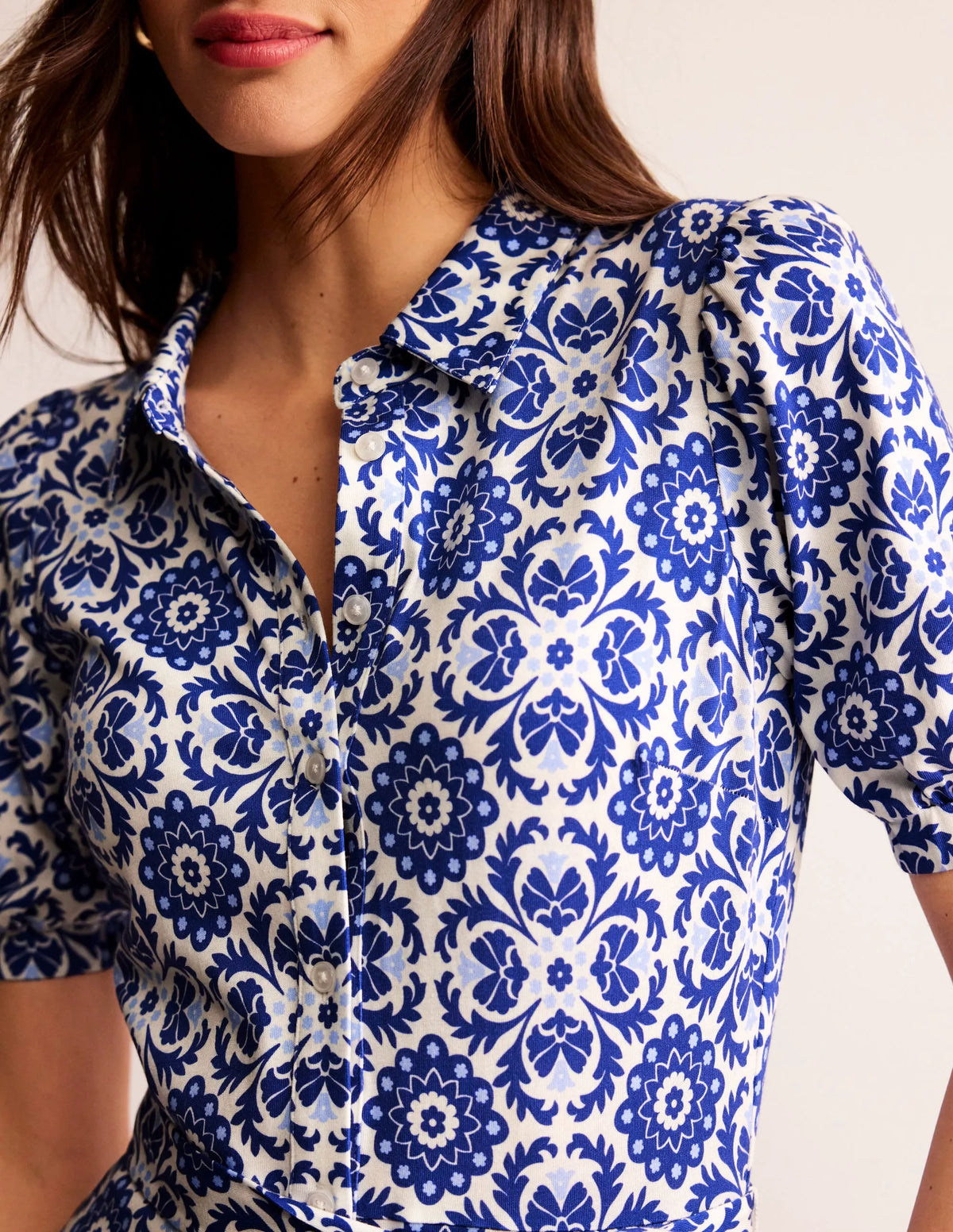 Libby Jersey Midi Shirt Dress-Surf the Web, Mosaic Bloom