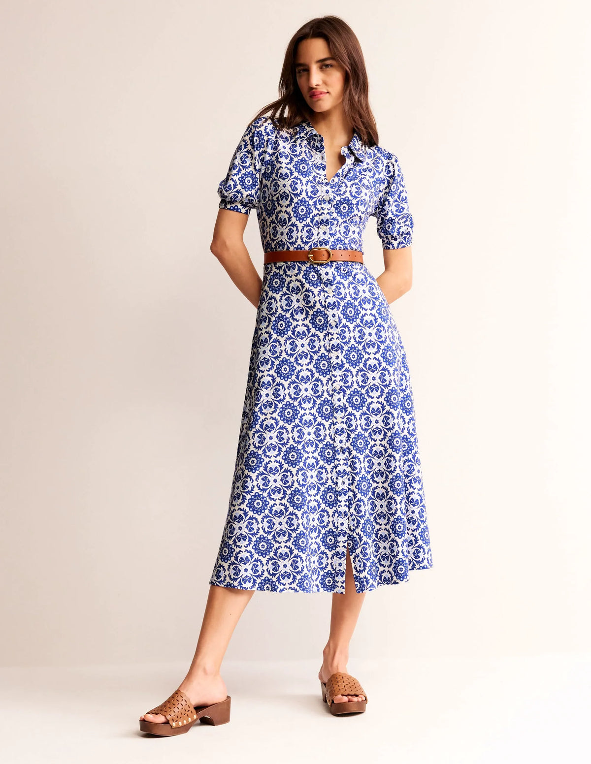Libby Jersey Midi Shirt Dress-Surf the Web, Mosaic Bloom