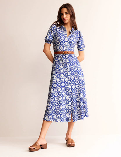 Libby Jersey Midi Shirt Dress-Surf the Web, Mosaic Bloom
