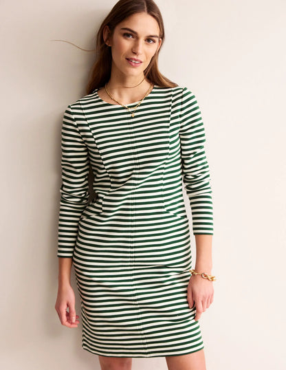 Ellen Ottoman Dress-Dark green, Ivory Stripe