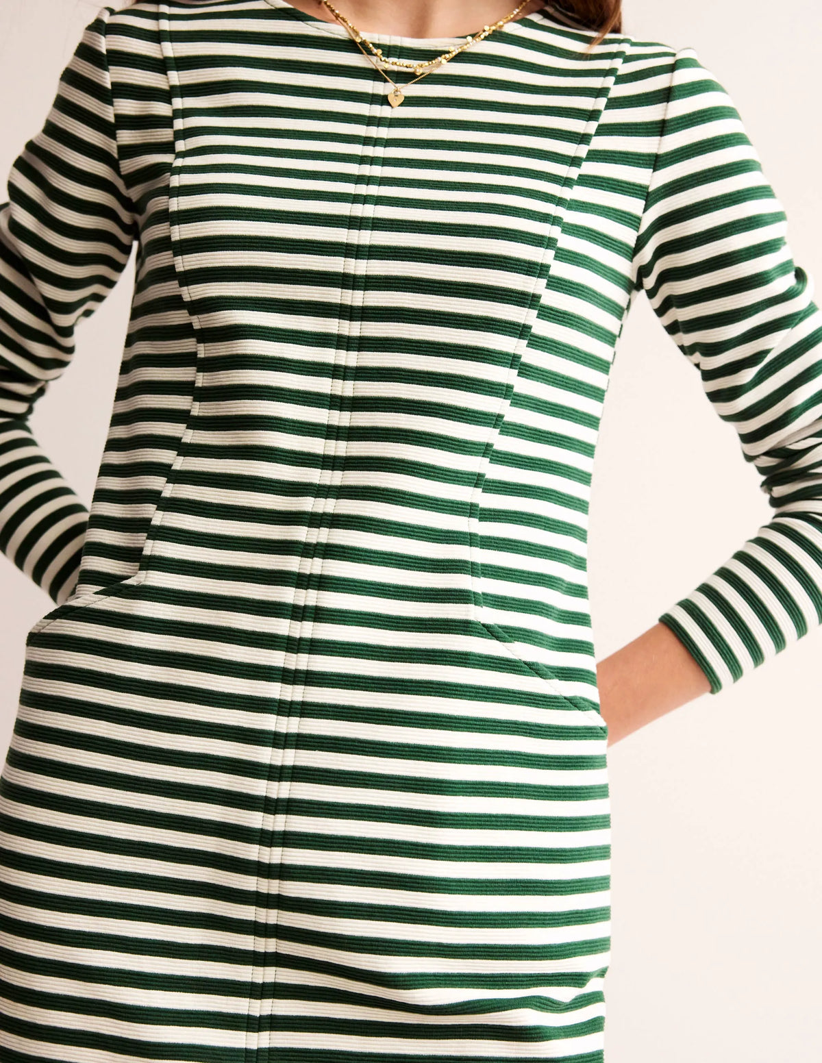 Ellen Ottoman Dress-Dark green, Ivory Stripe