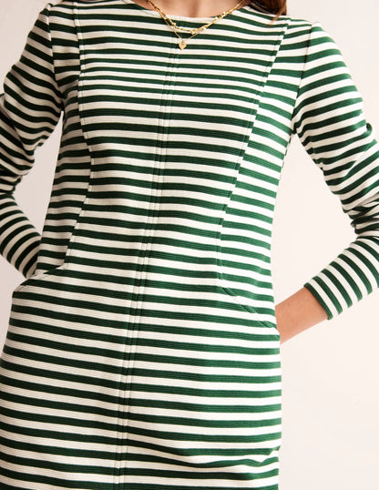 Ellen Ottoman Dress-Dark green, Ivory Stripe