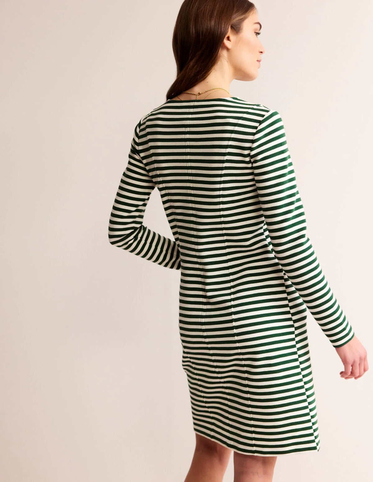 Ellen Ottoman Dress-Dark green, Ivory Stripe