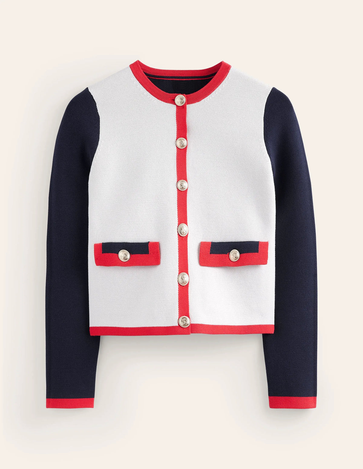 Holly Knitted Jacket-Warm Ivory/ Navy/ Red