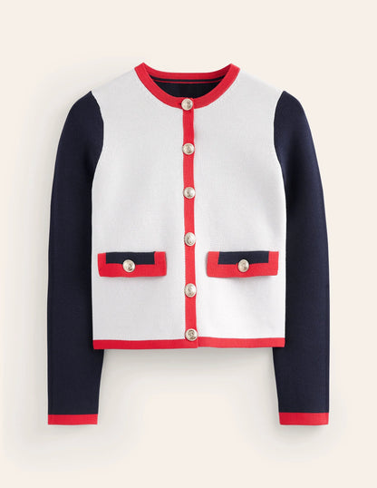 Holly Knitted Jacket-Warm Ivory/ Navy/ Red