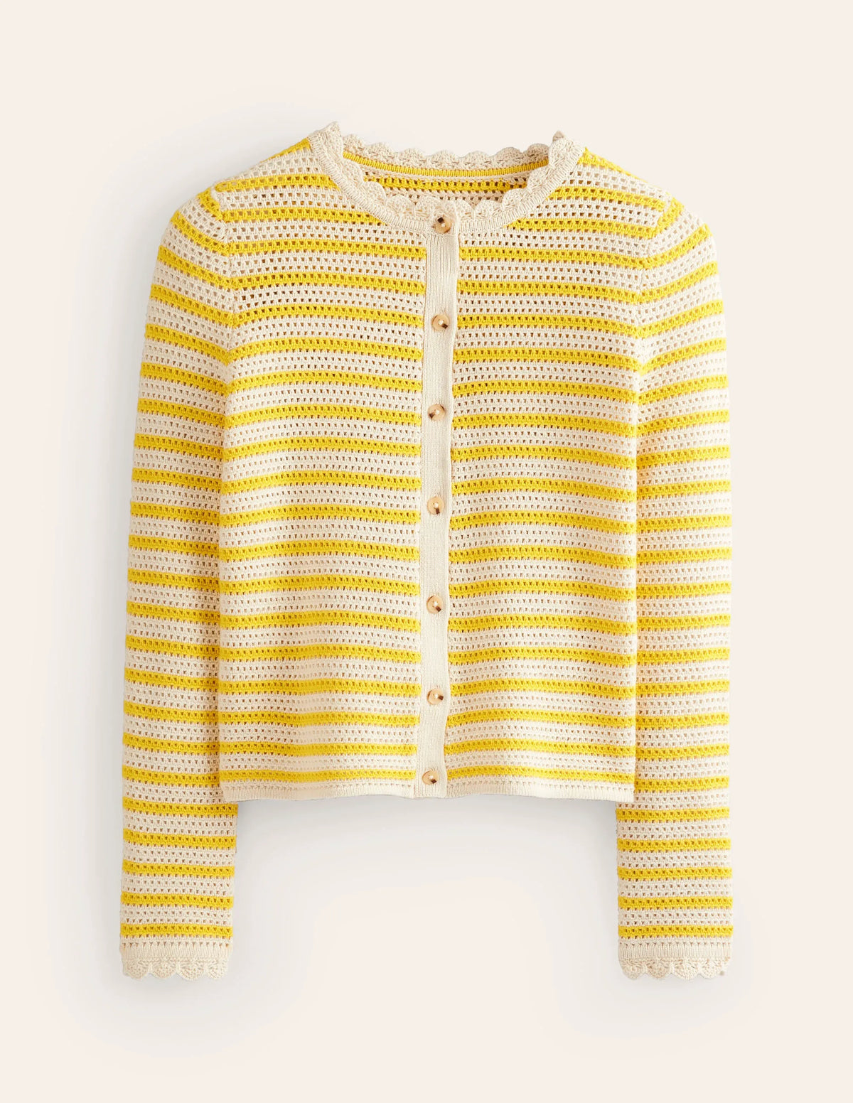 Textured Scallop Cardigan-Ivory/ Mimosa Yellow