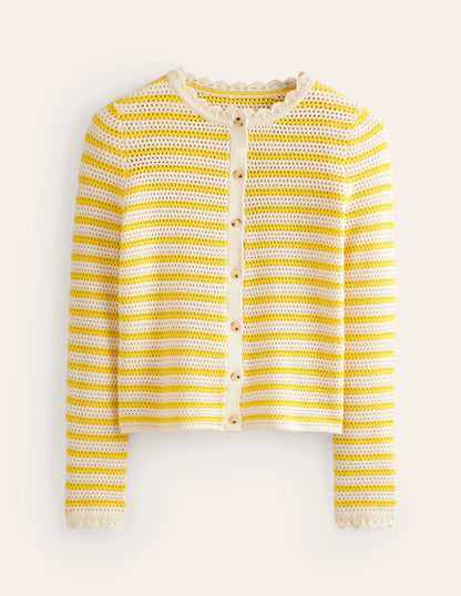 Textured Scallop Cardigan-Ivory/ Mimosa Yellow