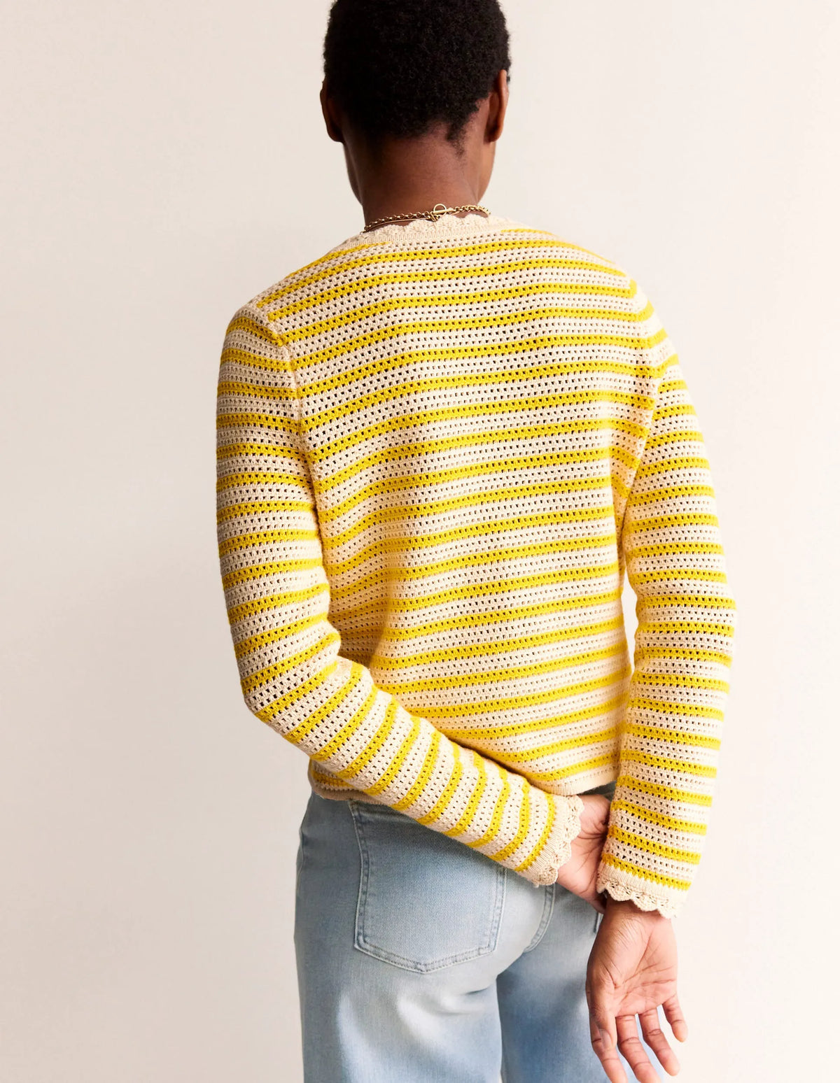 Textured Scallop Cardigan-Ivory/ Mimosa Yellow