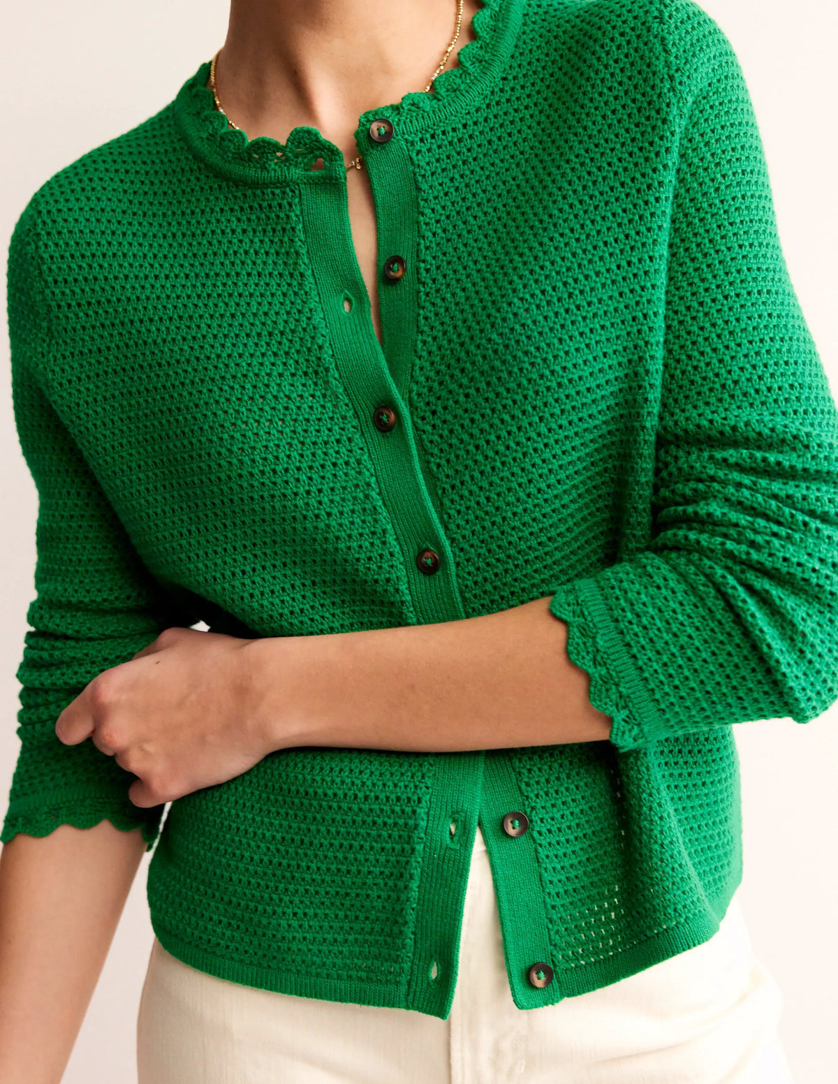 Textured Scallop Cardigan-Rich Emerald