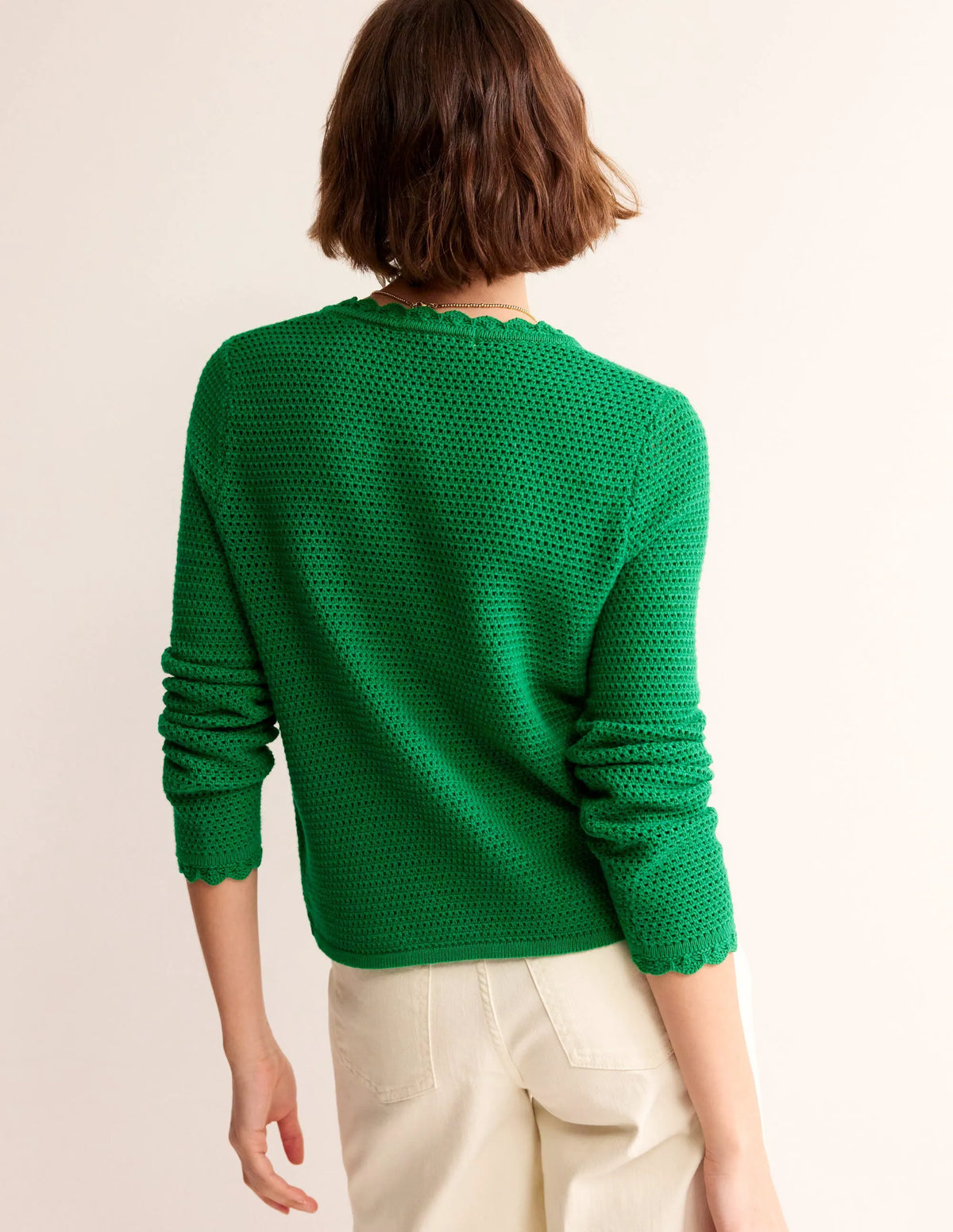 Textured Scallop Cardigan-Rich Emerald