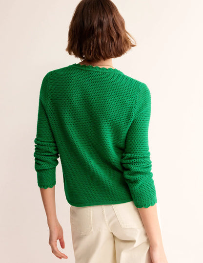 Textured Scallop Cardigan-Rich Emerald