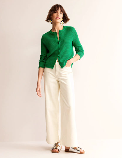 Textured Scallop Cardigan-Rich Emerald