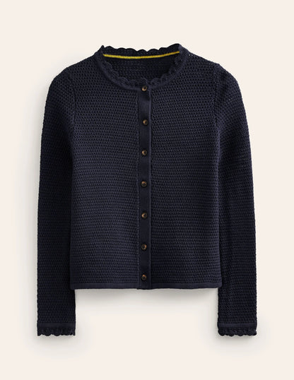 Textured Scallop Cardigan-Navy