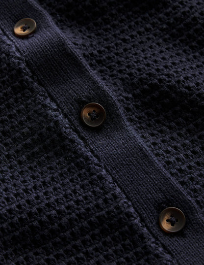 Textured Scallop Cardigan-Navy