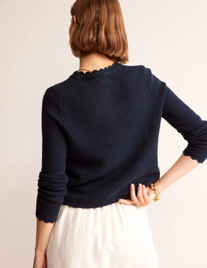 Textured Scallop Cardigan-Navy