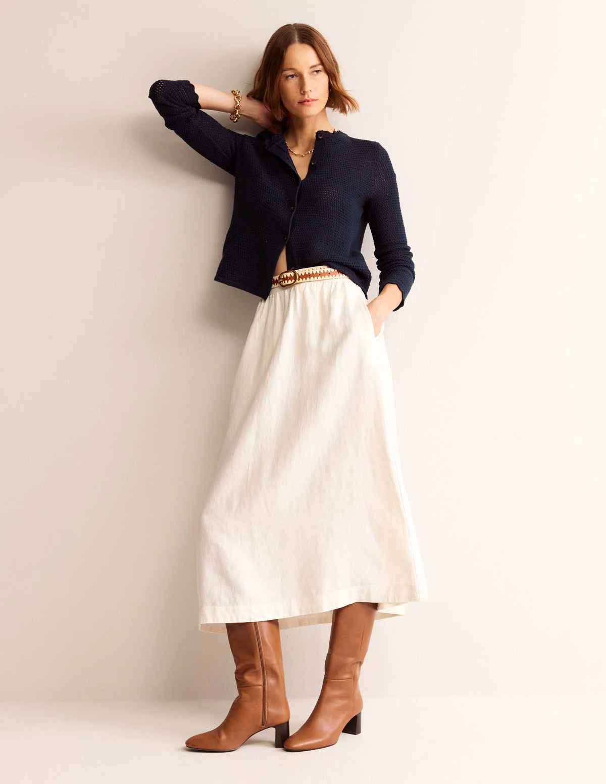 Textured Scallop Cardigan-Navy