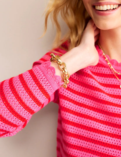 Textured Scallop Sweater-Party Pink/ Red
