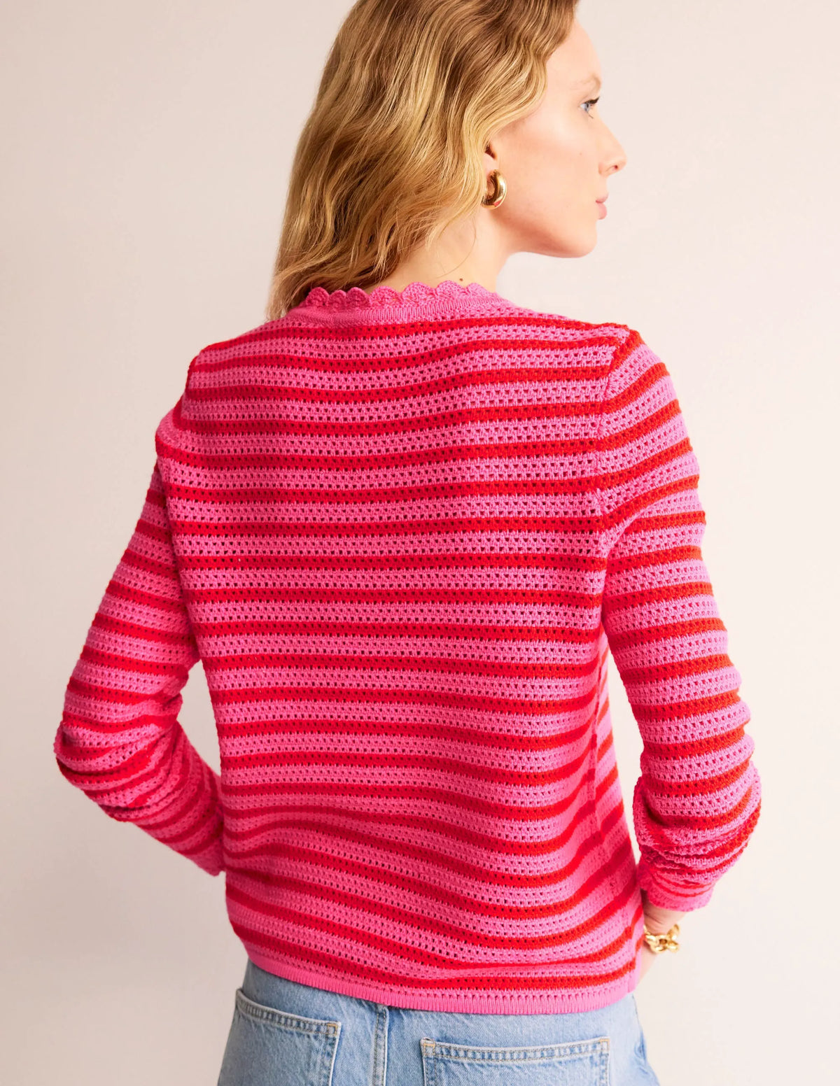 Textured Scallop Sweater-Party Pink/ Red