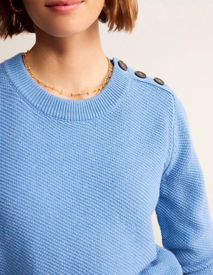Button Detail Stitch Sweater-Porcelain Blue