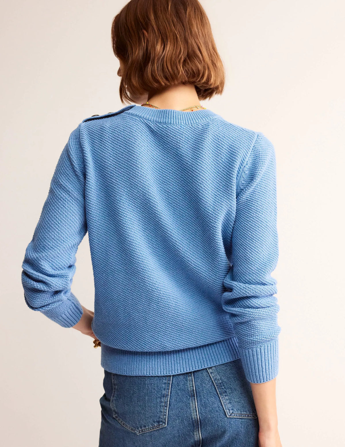 Button Detail Stitch Sweater-Porcelain Blue