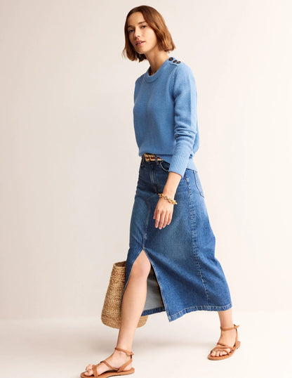 Button Detail Stitch Sweater-Porcelain Blue