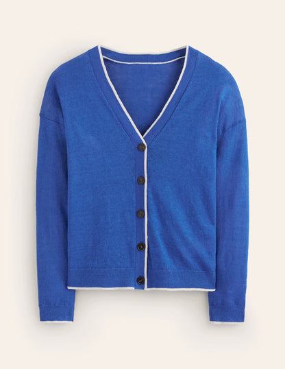 Maggie V-Neck Linen Cardigan-Mariner Blue