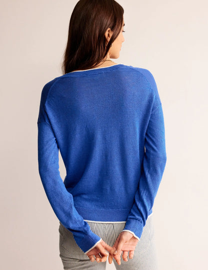 Maggie V-Neck Linen Cardigan-Mariner Blue