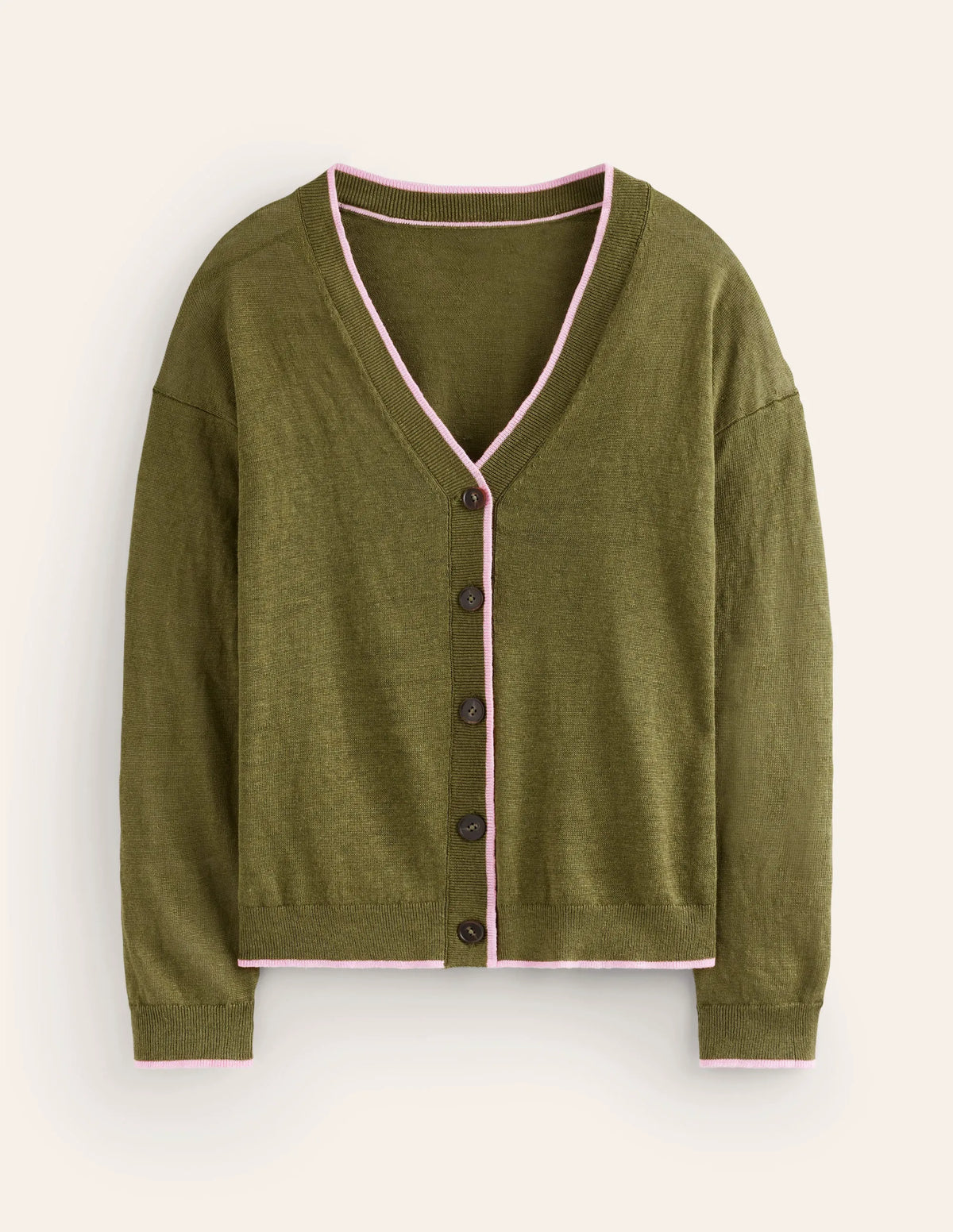 Maggie V-Neck Linen Cardigan-Spruce Green