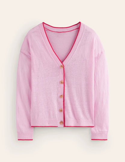 Maggie V-Neck Linen Cardigan-Sweet Lilac Pink