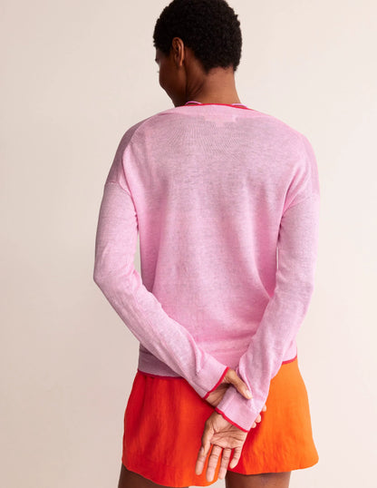 Maggie V-Neck Linen Cardigan-Sweet Lilac Pink