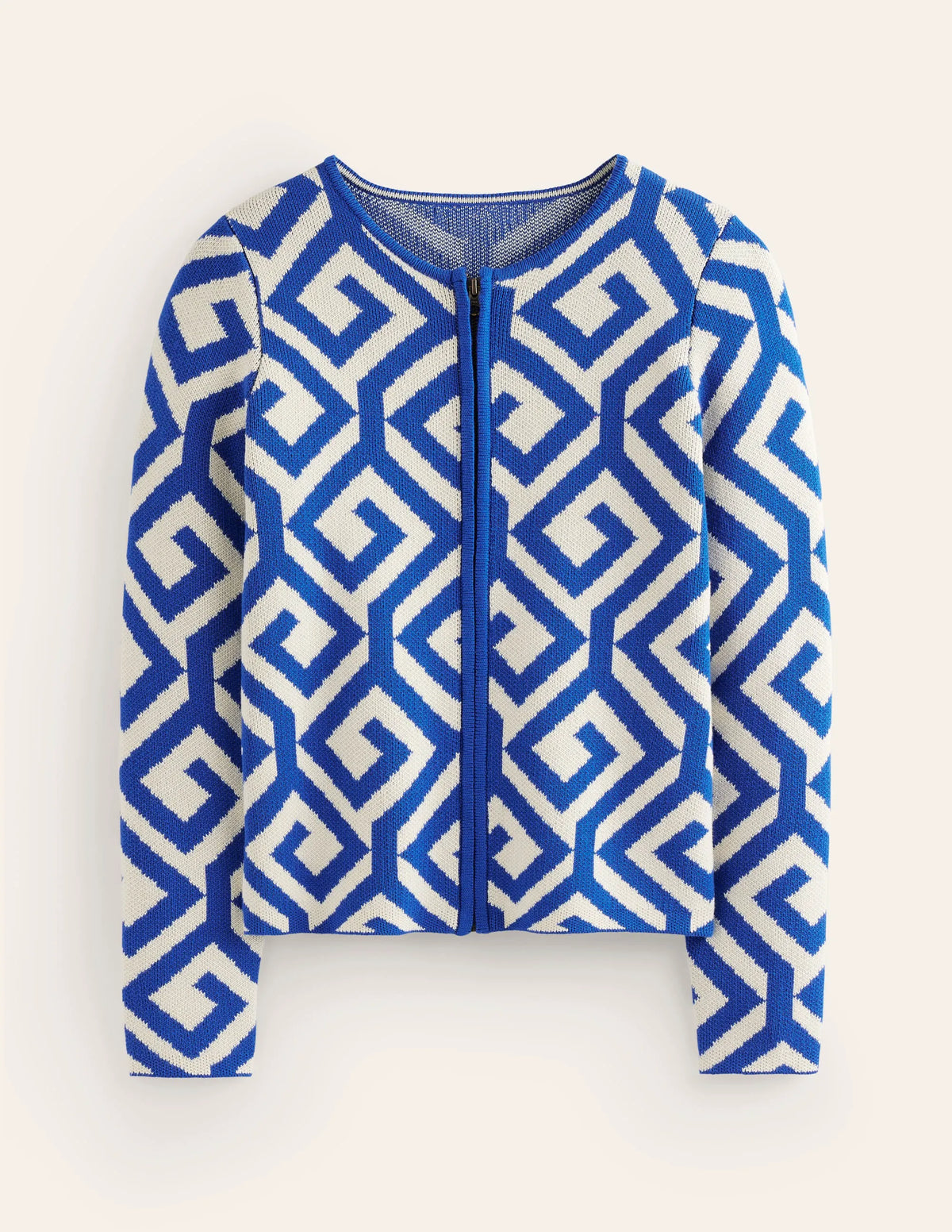 Jacquard Zip Up Cardigan-Mariner Blue, Maze