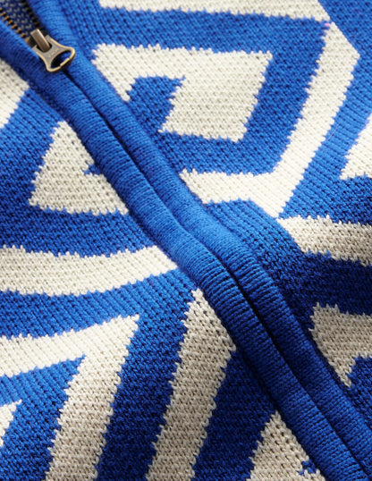 Jacquard Zip Up Cardigan-Mariner Blue, Maze