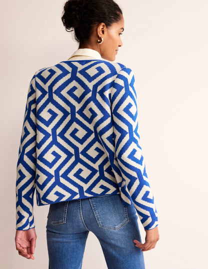 Jacquard Zip Up Cardigan-Mariner Blue, Maze