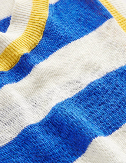 Maggie Linen Vest-Mariner Blue/ Warm Ivory