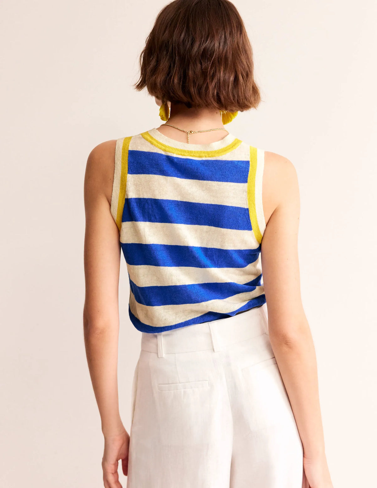 Maggie Linen Vest-Mariner Blue/ Warm Ivory