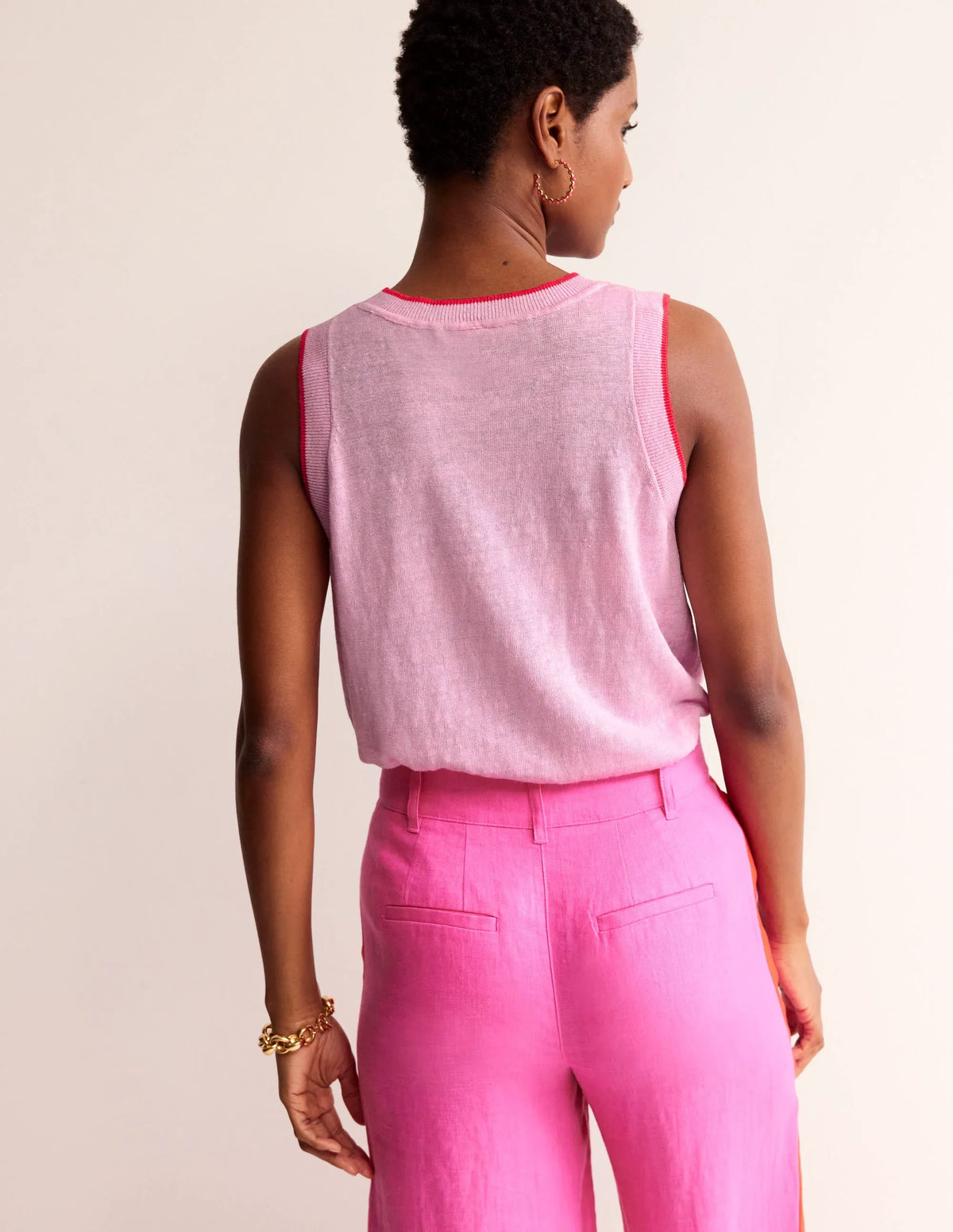 Maggie Linen Vest-Soft Peony Pink