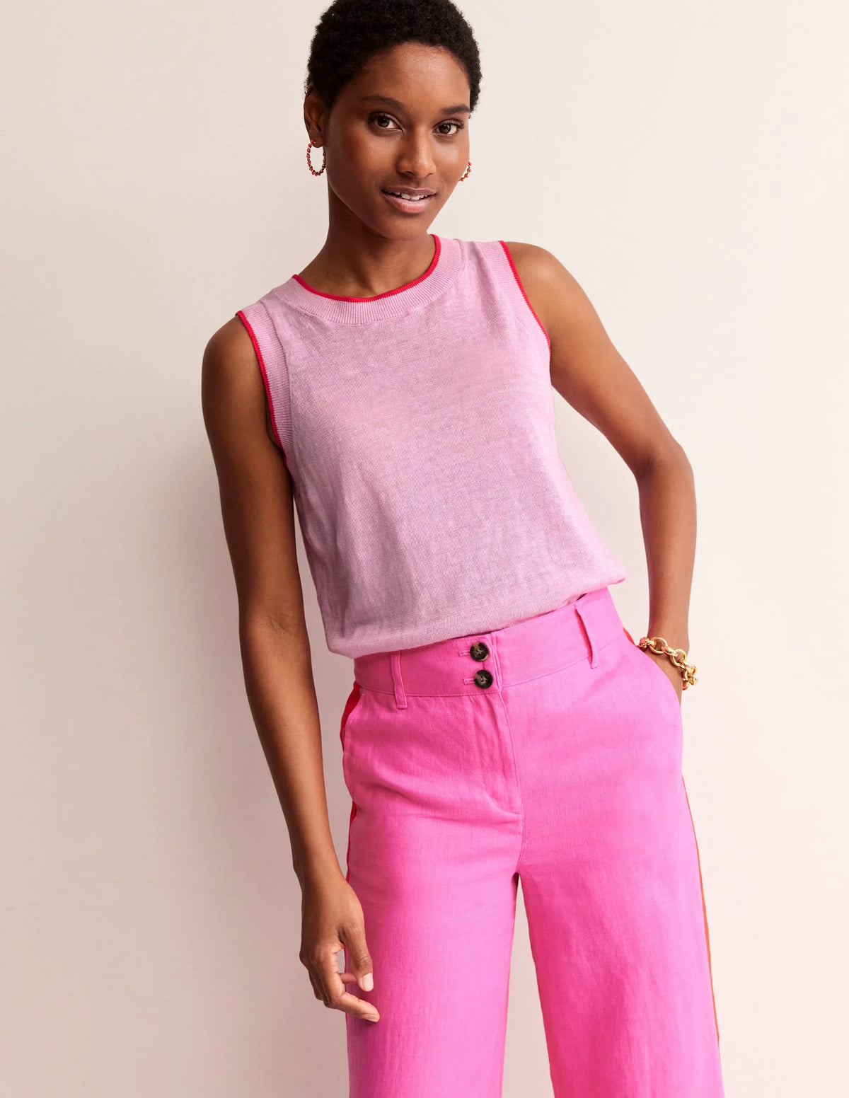 Maggie Linen Vest-Soft Peony Pink