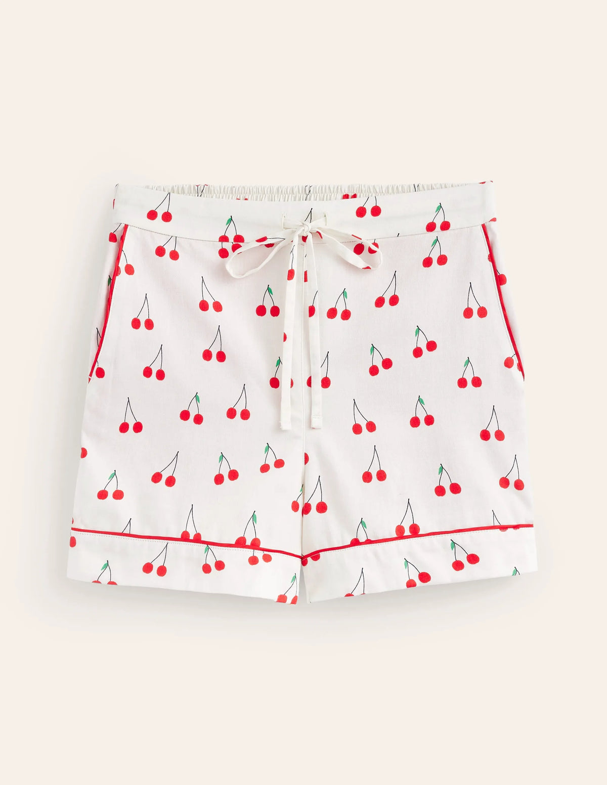 Cotton Sateen Pyjama Shorts-Ivory, Cherry Vine