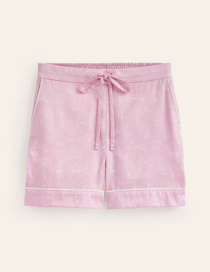 Cotton Sateen Pyjama Shorts-Pink, Bunny Hop
