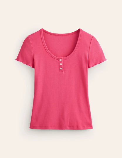 Lettuce Hem Scoop Neck PJ Top-Rethink Pink