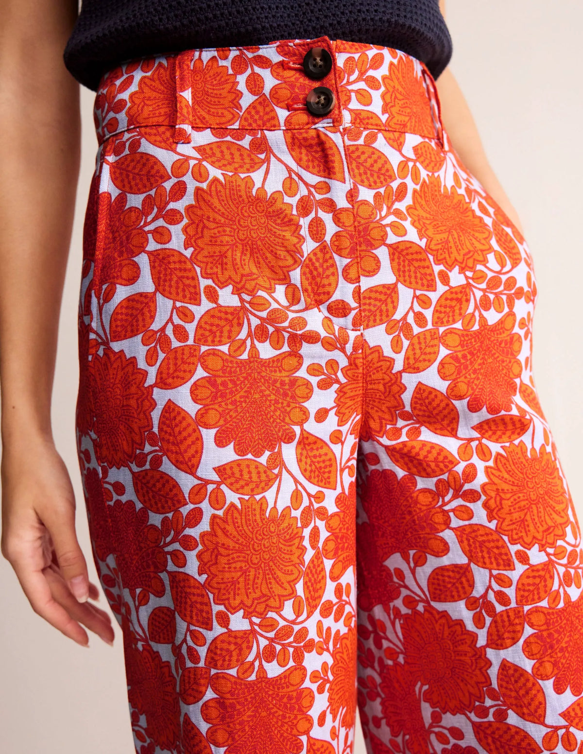Westbourne Linen Pants-Firecracker, Gardenia Swirl