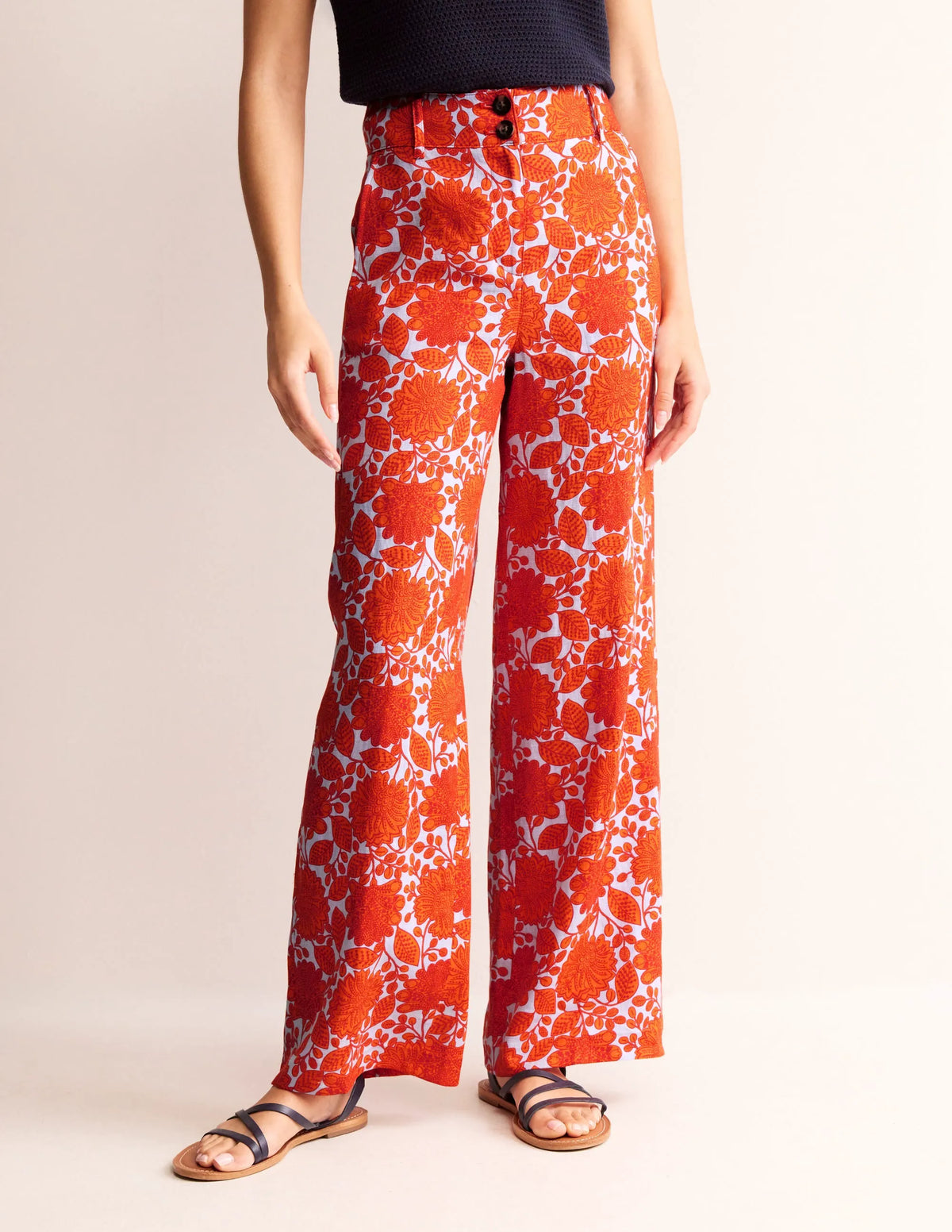 Westbourne Linen Pants-Firecracker, Gardenia Swirl