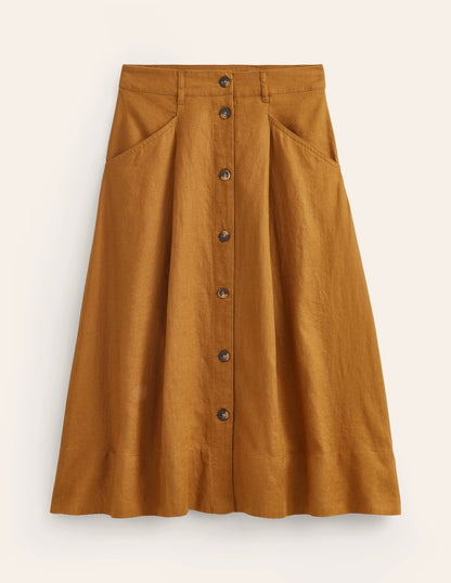 Petra Linen Midi Skirt-Bronze Brown