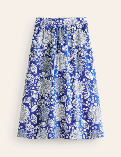 Hattie Poplin Midi Skirt-Surf The Web, Gardenia Swirl