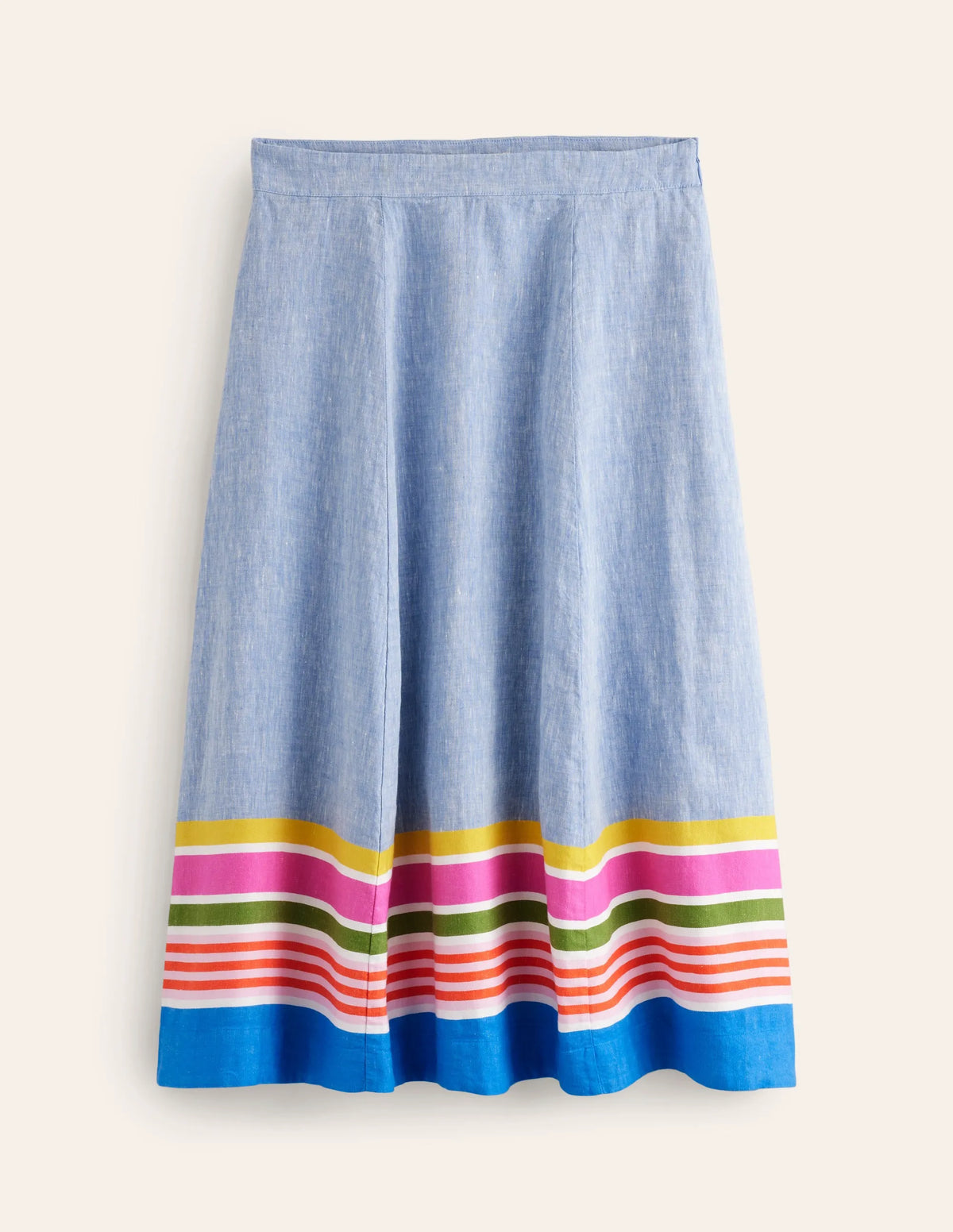Stripe Hem Linen Skirt-Blue Multistripe