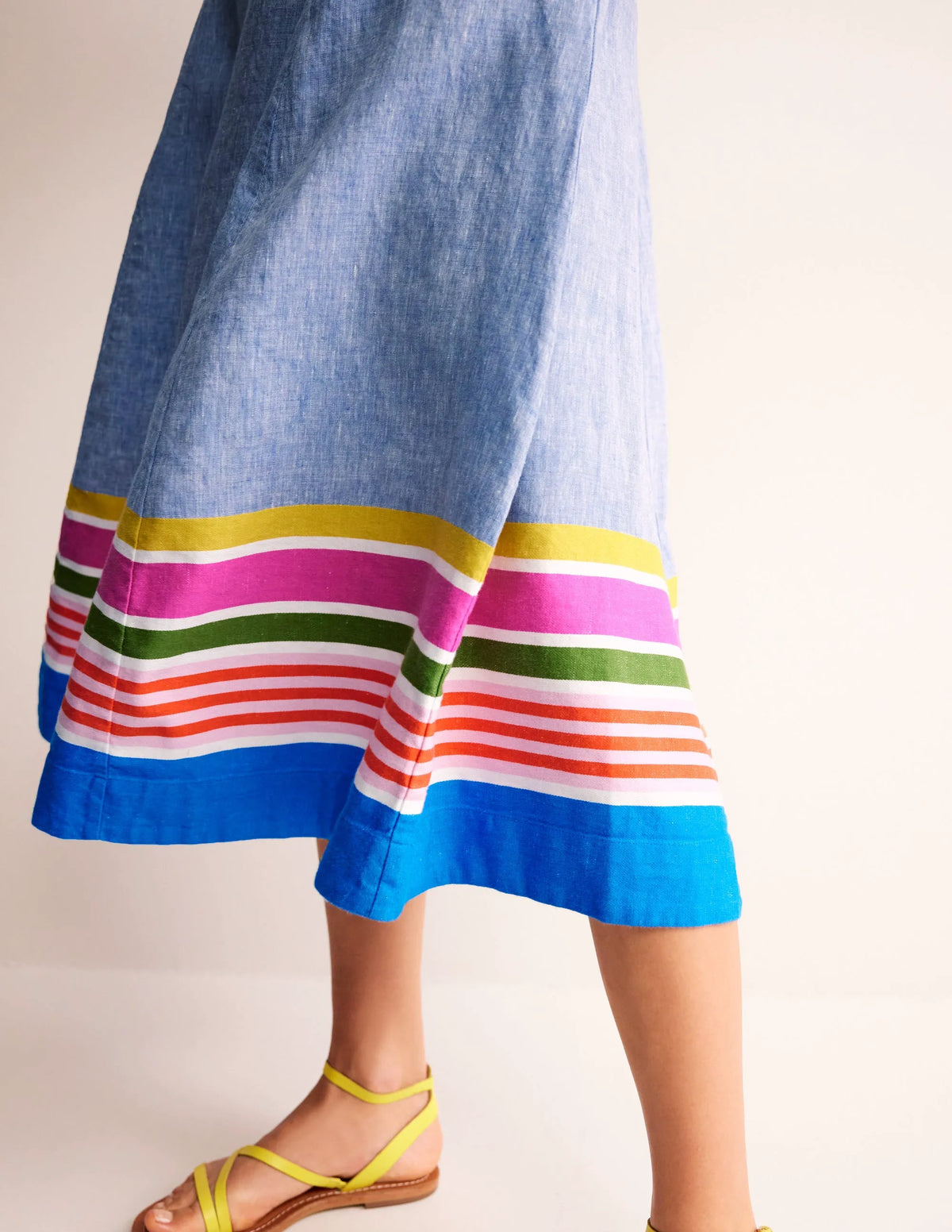 Stripe Hem Linen Skirt-Blue Multistripe