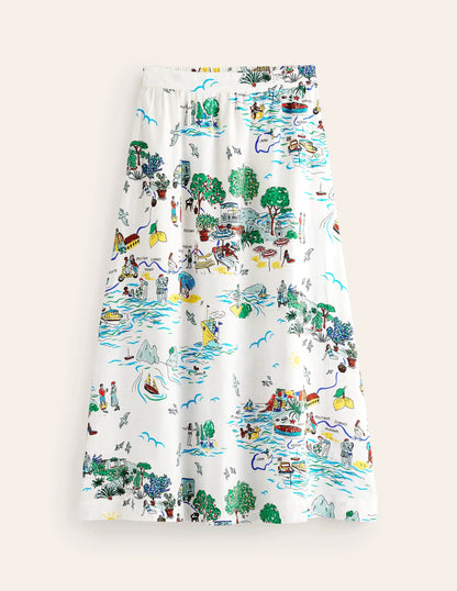 Florence Linen Midi Skirt-Ivory, Amalfi