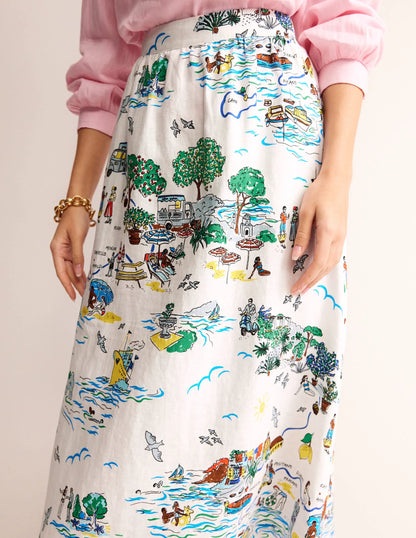 Florence Linen Midi Skirt-Ivory, Amalfi